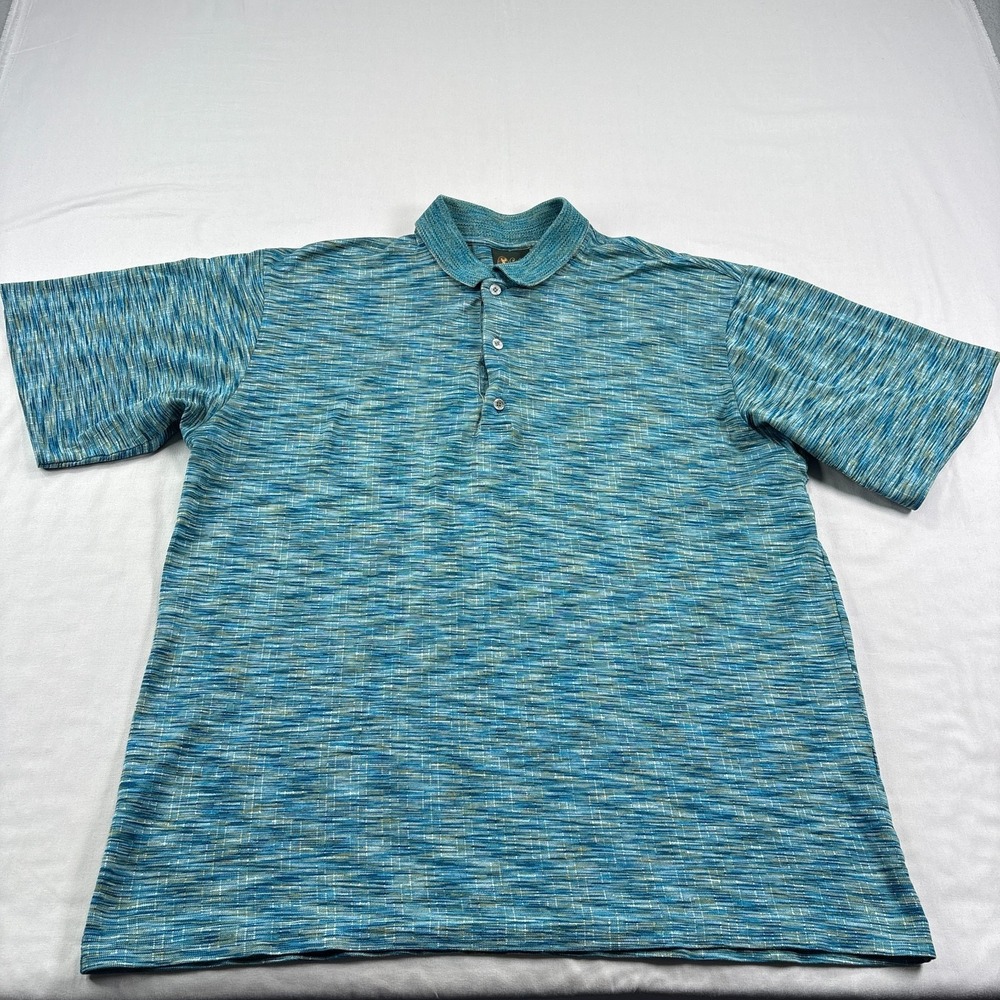 Bobby Jones Shirt Men Large Golf Polo Blue Abstract Cotton Stretch Made In Italy